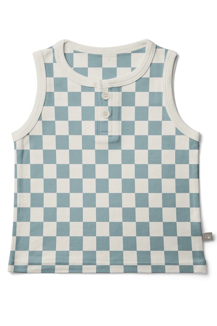 Goumi Big Kid Tank Cabana Blue White Checkered Size 8/9Y Bamboo